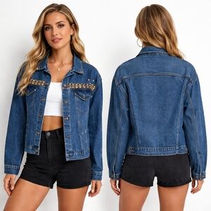 BOOM BOOM Womens Denim Jacket XL Blue Studded Western Y2K